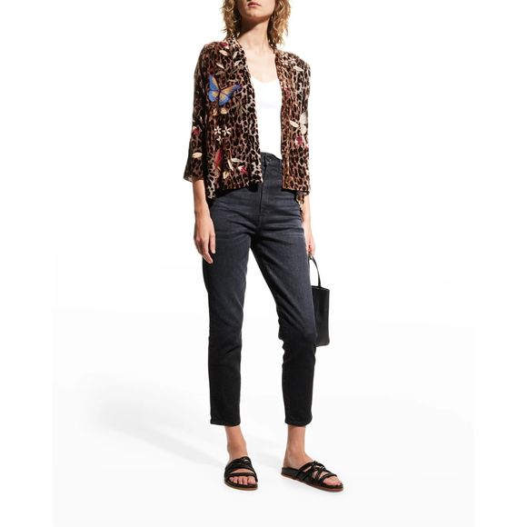 Johnny Was Penelope Velvet Bolero Leopard Embroidery Brown Jacket Shirt XL NEW - Picture 5 of 11